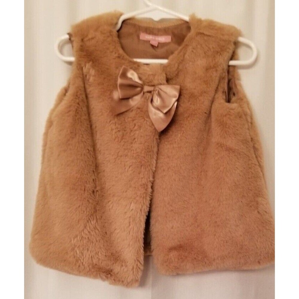 BCBG Girl's Vest Faux Fur Satin Bow Accent  Designer Boutique Toddler Size 3T